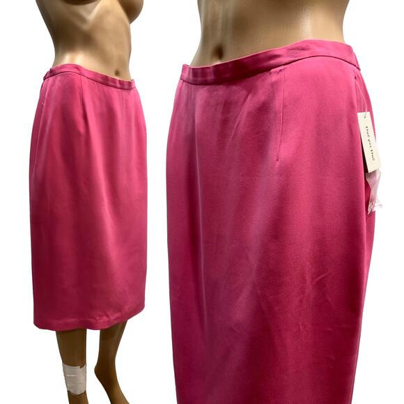 Vintage 90s Y2K NWT Bloomingdale's Pink Silk Pencil Skirt | 10 W 28 - 31" - Picture 5 of 10